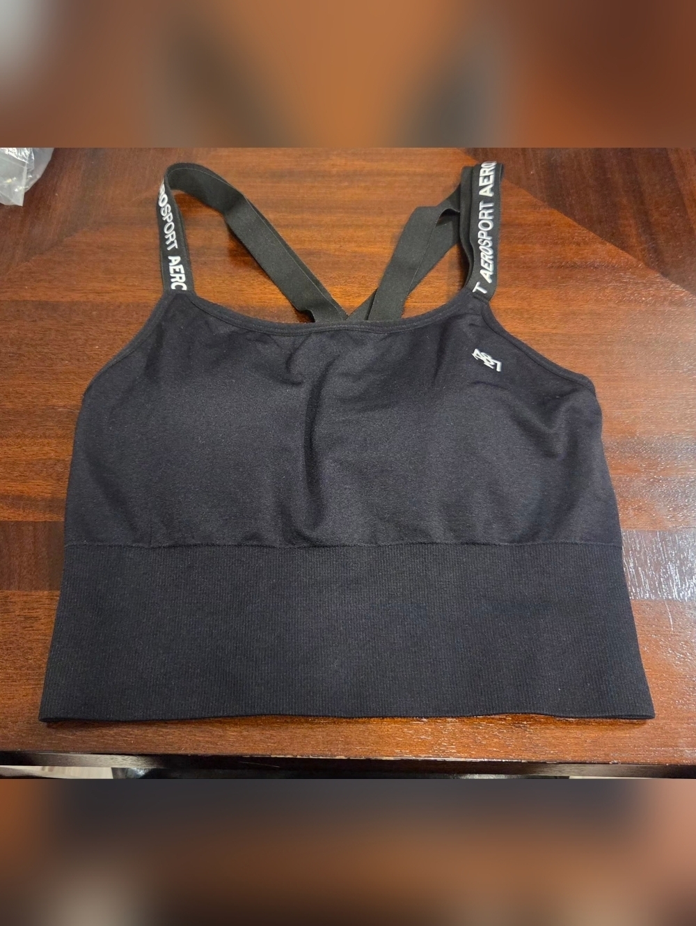 Aeropostale Black Seamless Sports Bra W/ Logo Straps- Pads Included